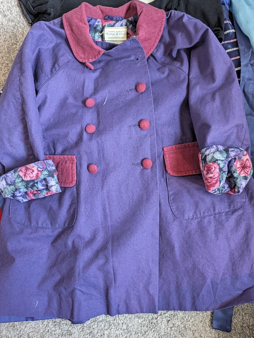 Vintage Laura Ashley Purple Toddler Coat with Floral Cuff